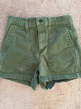 Madewell Olive Green High-Waist Utility Shorts